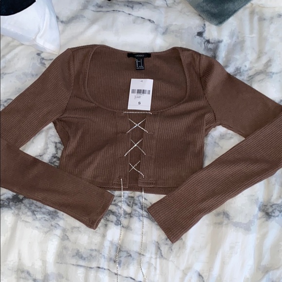 Rhinestone Lace Up Crop Top - Picture 1 of 3